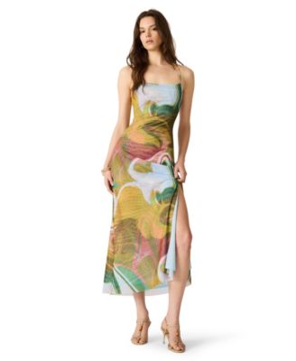 Women's Adella Printed Square Neck Mesh Midi Dress