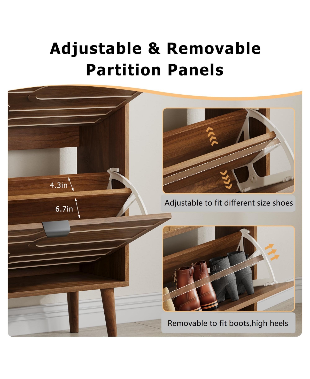 Yigii Shoe Cabinet Entryway Narrow Storage Solid Wood Adjustable Shelves Modern Minimalist Compact Organizer