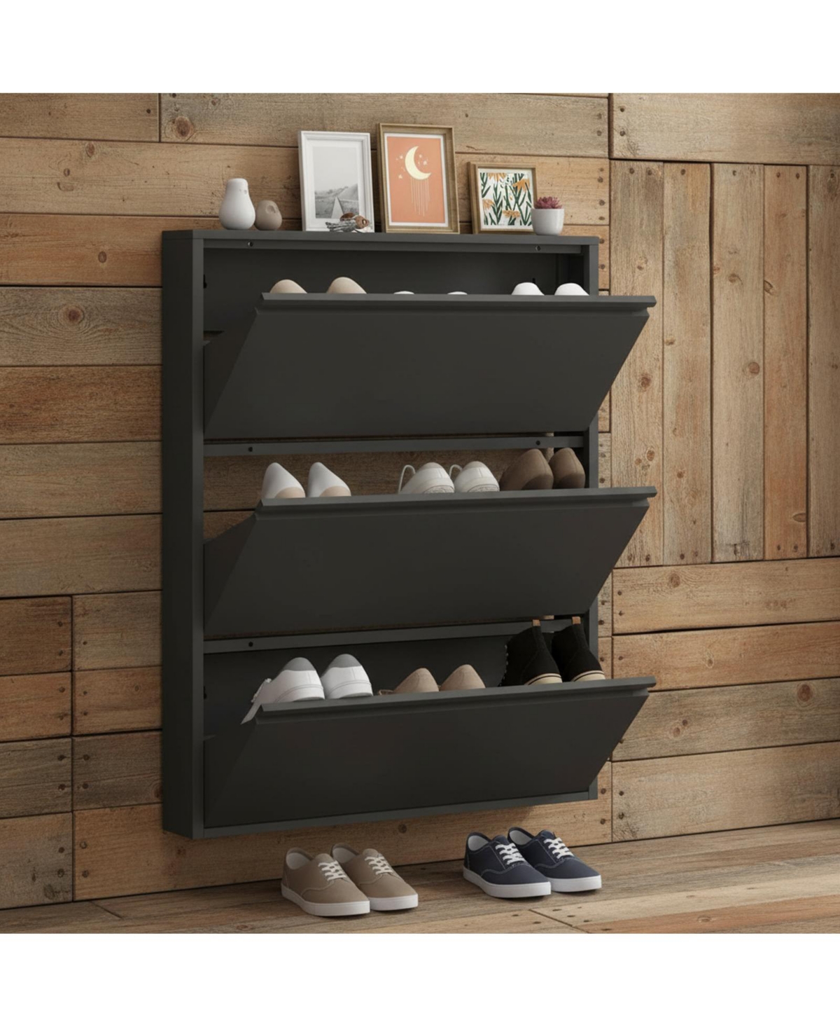 Yigii Wall Mount Metal Shoe Cabinet Narrow Entryway Storage Large Capacity All Steel