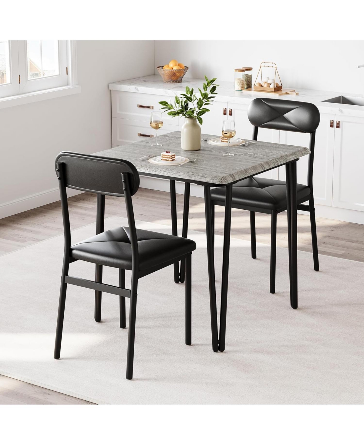 gaomon 3-Piece Square Dining Set for 2, Table with 2 Upholstered Pu Chairs