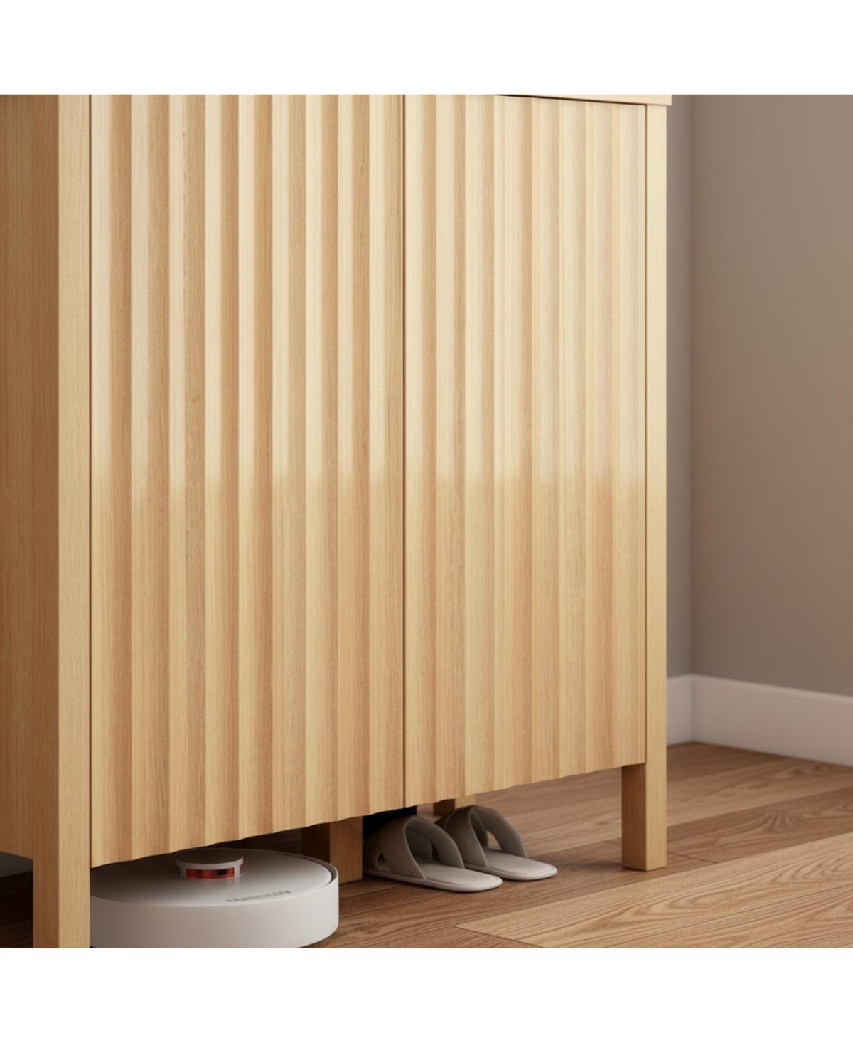 Yigii Fluted 3 Door Narrow Wooden Entryway Shoe Cabinet Storage