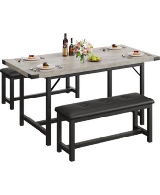 Extendable Dining Set for 4-6 with 2 Padded Benches
