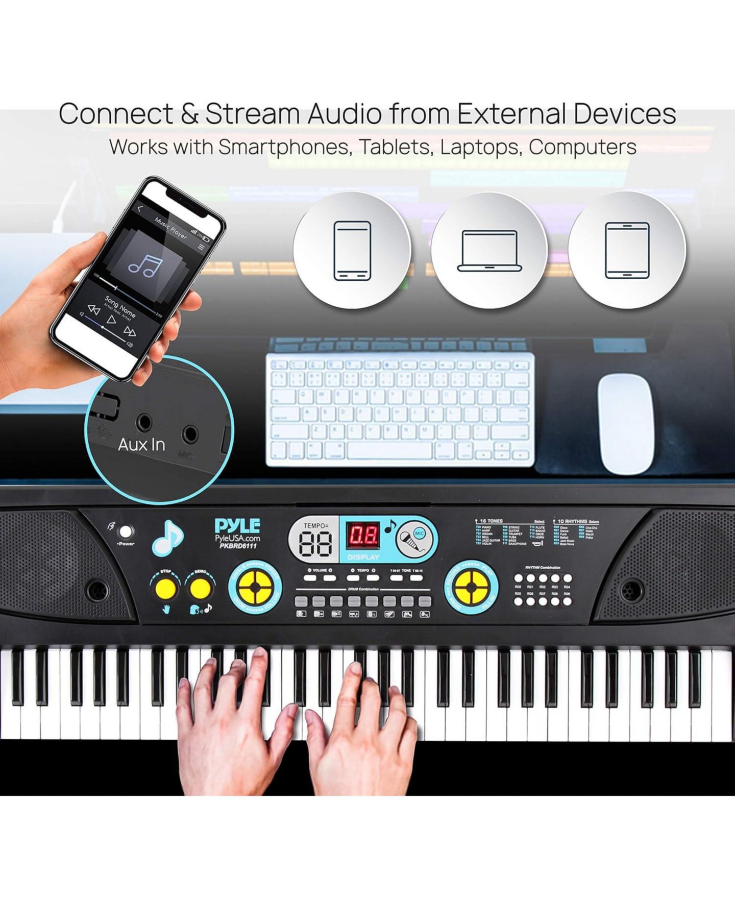 Детская игрушка Pyle 61-Key Portable Karaoke Piano Keyboard with Microphone and Rechargeable Battery - PKBRD6111 — фото 3
