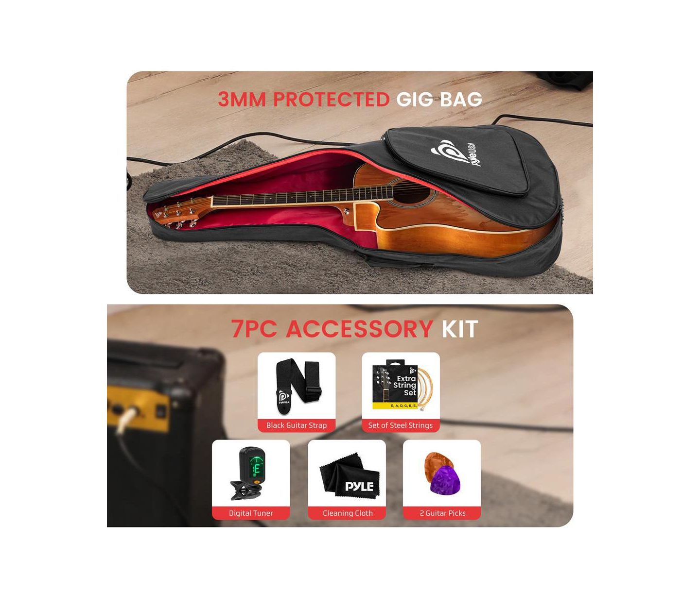Детская игрушка Pyle 41 Steel Strings Acoustic Guitar for Beginner and Adults, цвет: Коричневый — фото 4