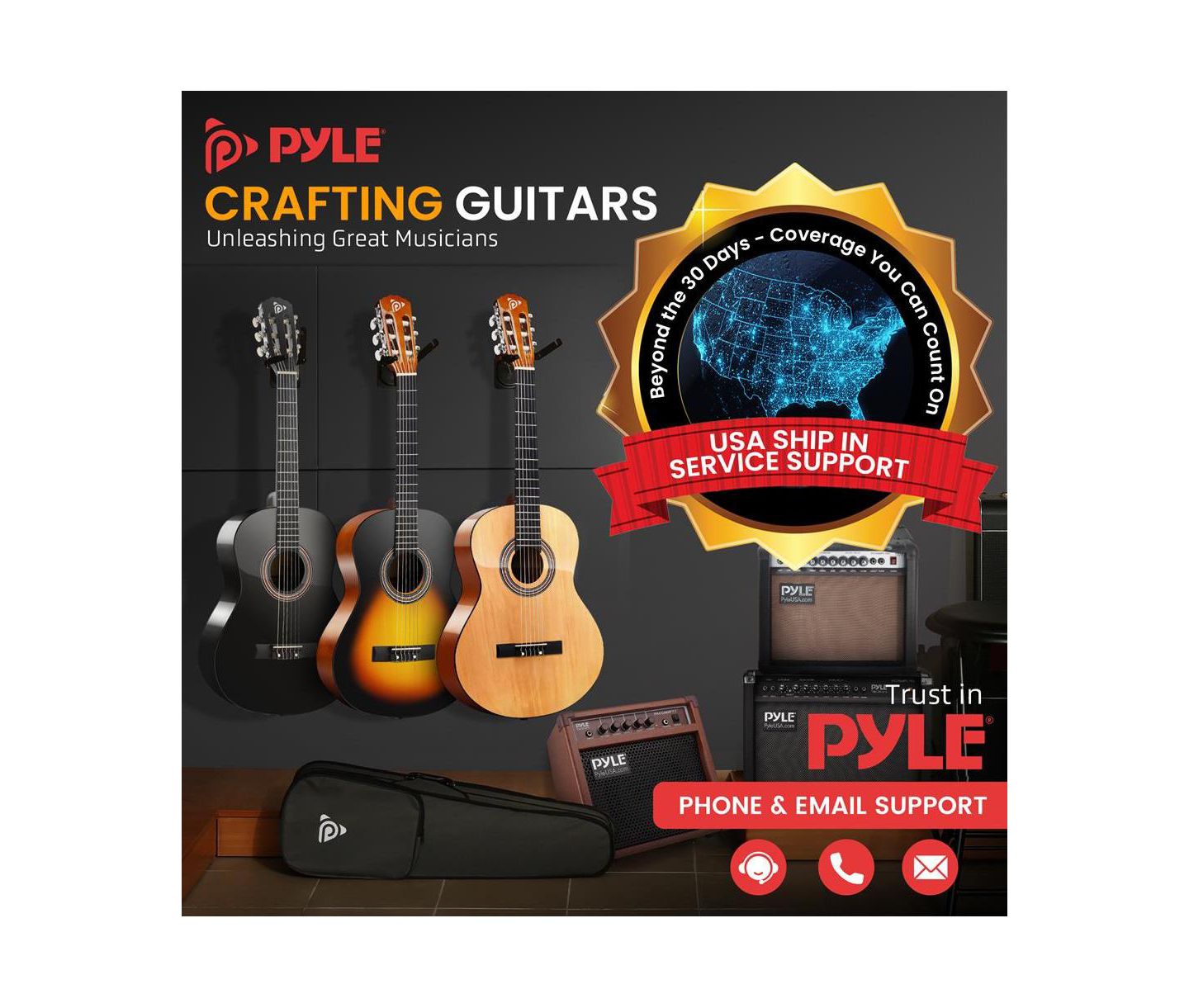 Детские игрушки Pyle Beginners 6-String Acoustic Guitar Kit with Digital Tuner, Ages 3+, цвет: Чёрный — фото 7