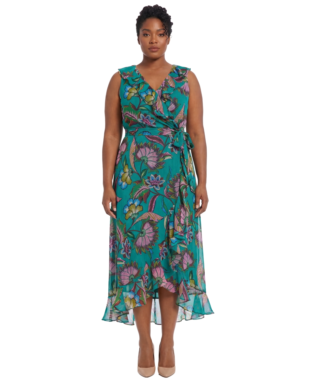 London Times Plus Flutter-Sleeve Dress