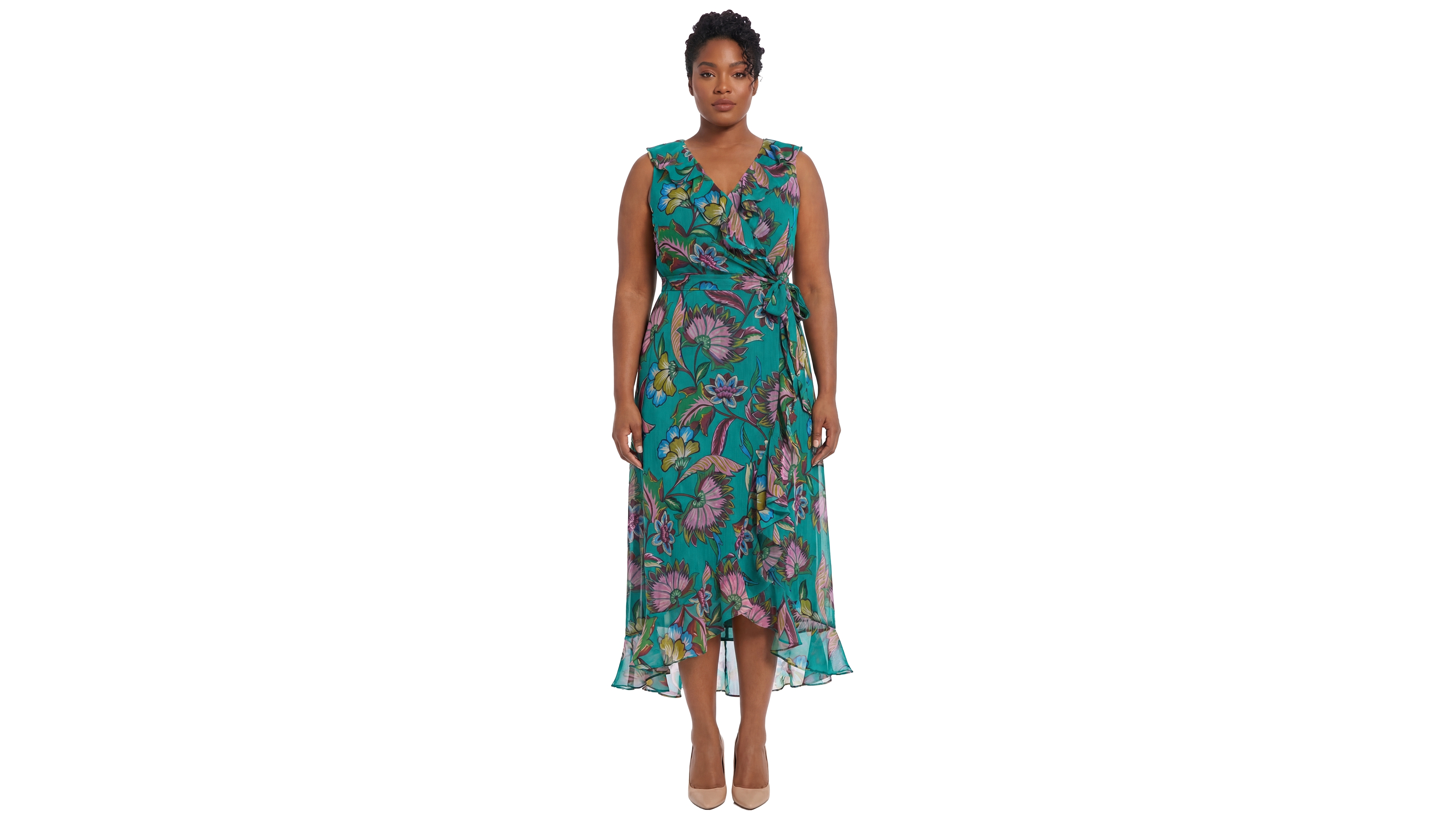London Times Plus Flutter-Sleeve Dress