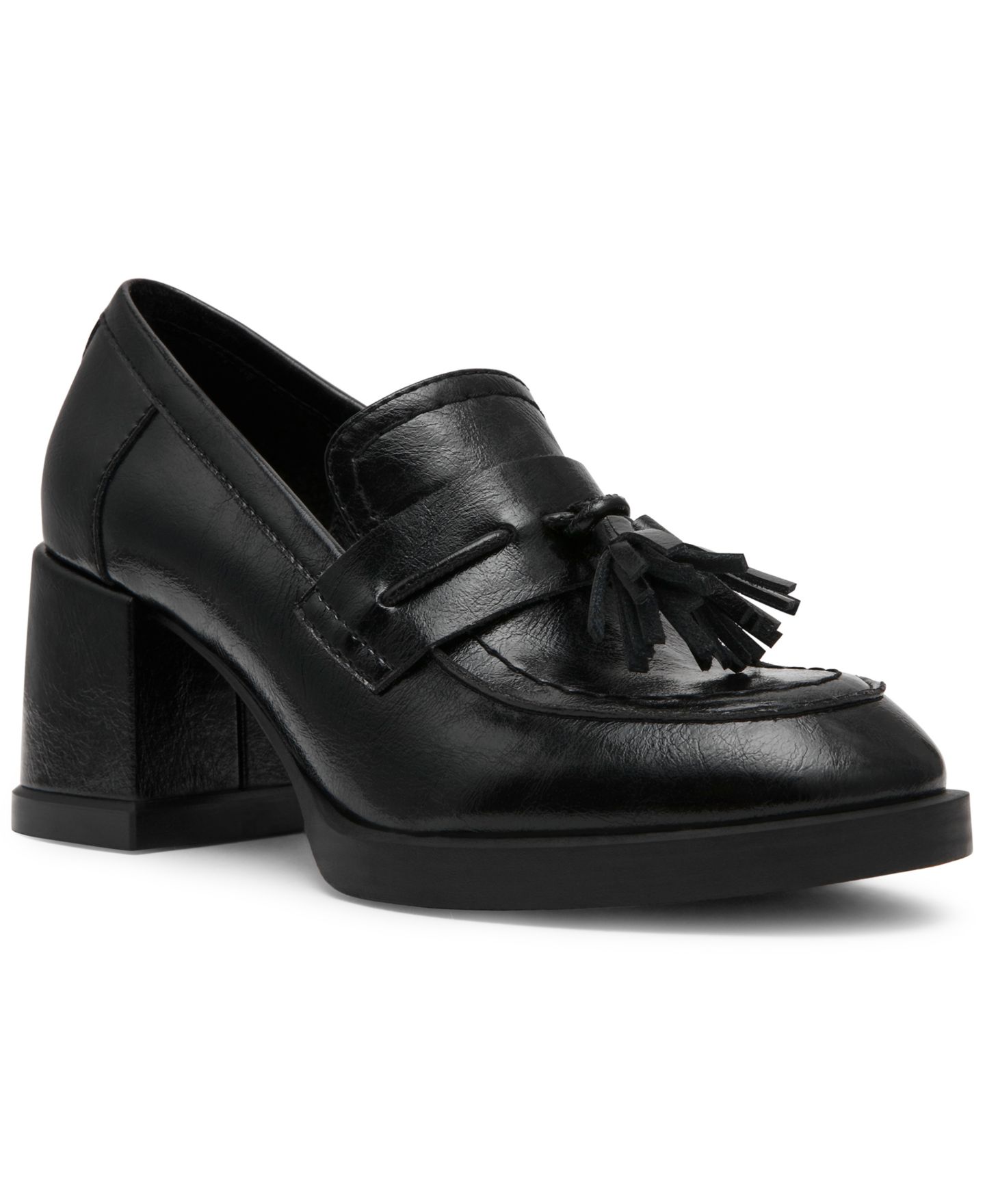 Женские туфли Steve Madden Bettie Block Heel Tassel Loafer Pumps, цвет: Чёрный кожаный — фото 1