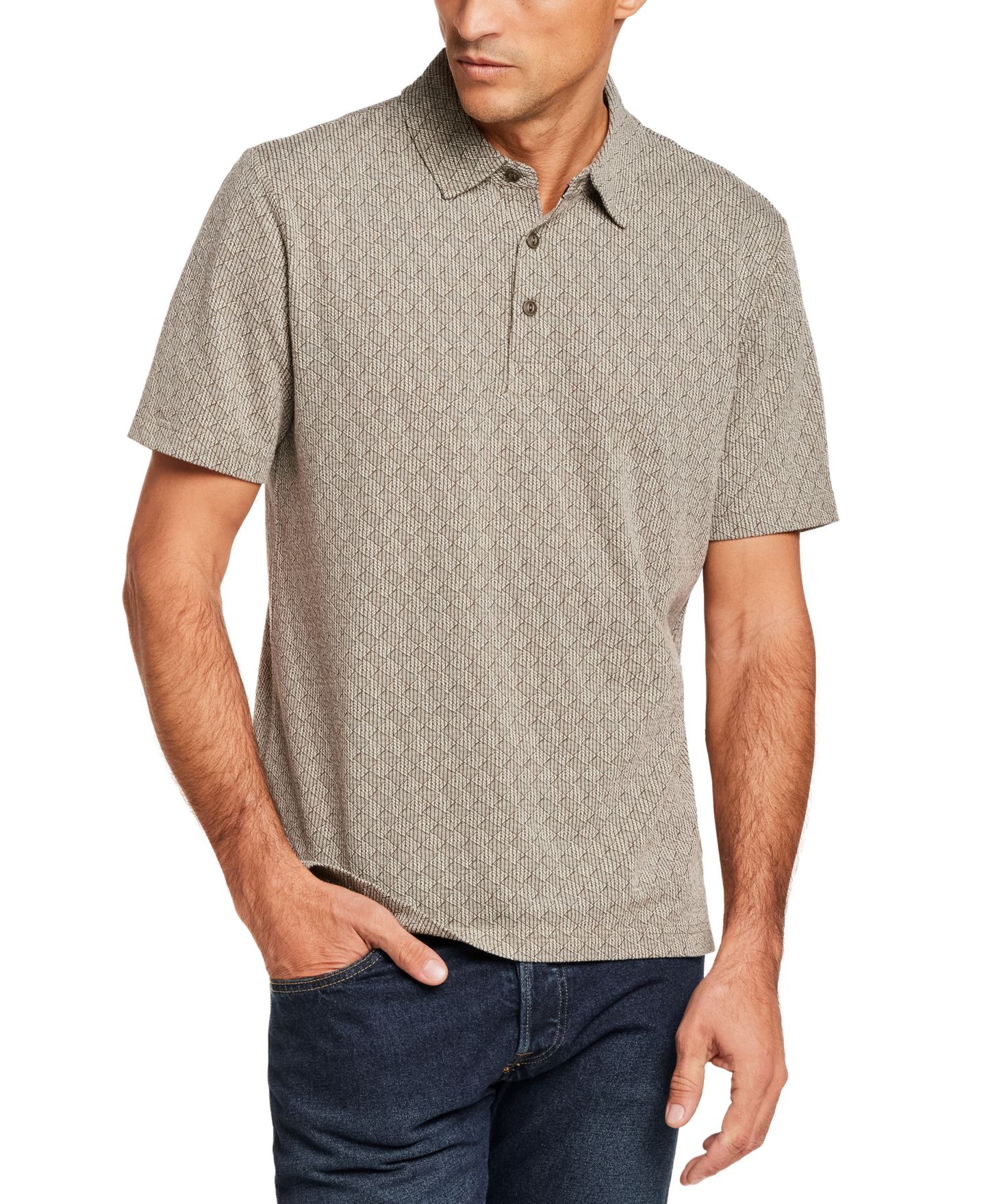 Мужское поло Weatherproof Vintage Short-Sleeve Diamond Jaquard Polo Shirt, цвет: Бежевый — фото 1
