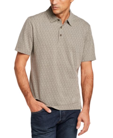 Мужское поло Weatherproof Vintage Short-Sleeve Diamond Jaquard Polo Shirt, цвет: Бежевый