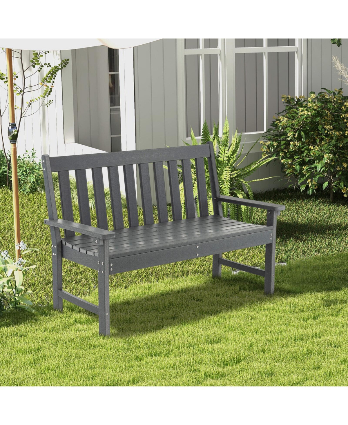 Sugift 52 Inch All-Weather Hdpe Outdoor Bench with Backrest and Armrests