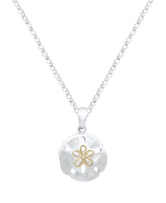 White Mother of Pearl Sand Dollar Pendant Necklace in Sterling Silver