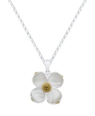 White Mother of Pearl Dogwood Pendant Necklace in Sterling Silver