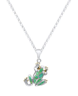 Macy's Kyocera Green Opal Frog Pendant Necklace in Sterling Silver