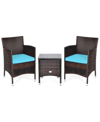 3 Pieces Ergonomic Wicker Patio Conversation Set with Cushions