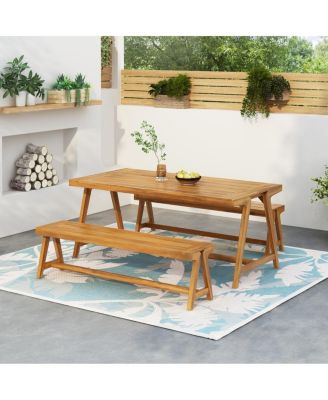 3-Piece Acacia Wood Outdoor Picnic Dining Set with Benches