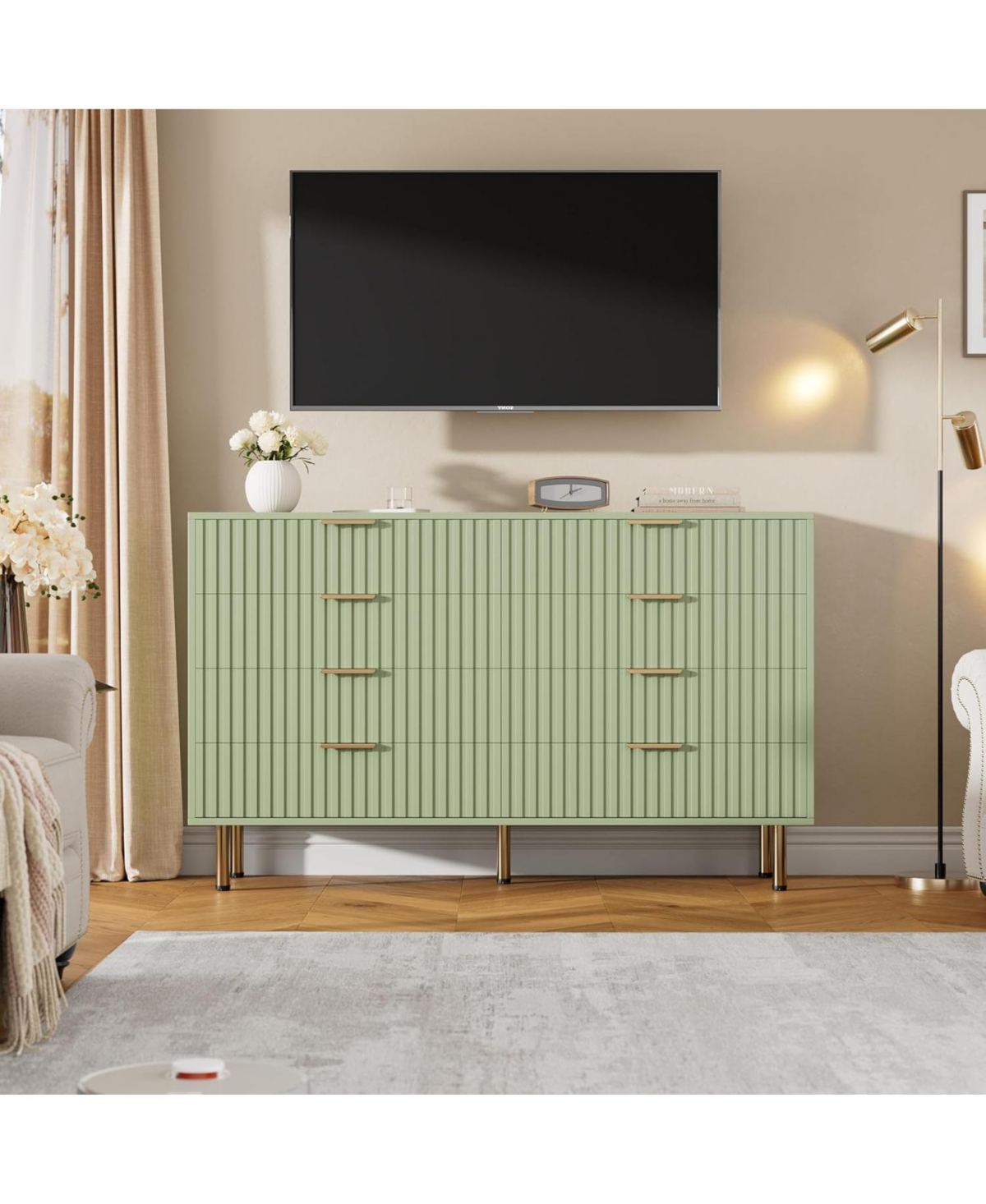 gaomon 8 Drawer Fluted Wood Dresser with Legs, Wide Chest for Bedroom