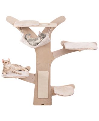 Wall-Mounted Cat Tower with Hammock 4 Platforms Sisal Scratching Mat for Indoor