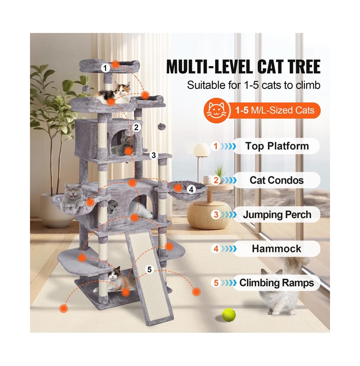 Ruie Cat Tree 68 in Tall Cat Tower with 2 Condos Sisal Posts Hammocks Perches