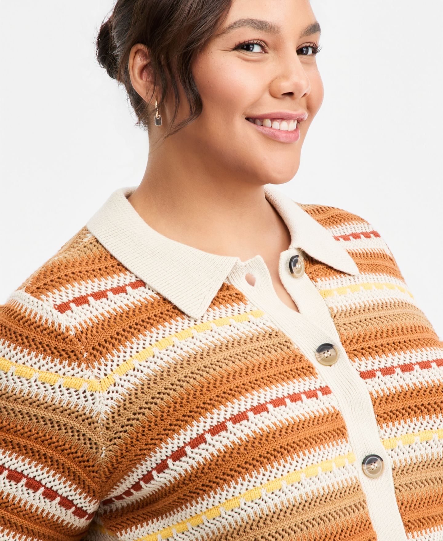 Женский кардиган On 34th Trendy Plus Size Textured Stripe Collared, цвет: Слоновая кость — фото 4