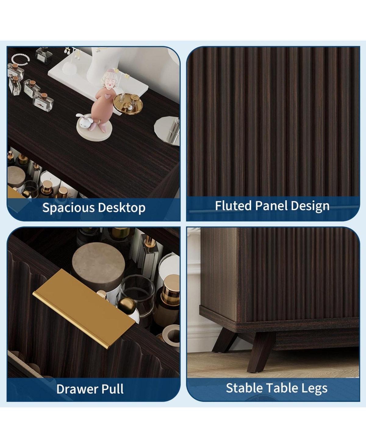 gaomon Drawer Fluted Wood Dresser, Curved Mid-Century Storage Cabinet for Bedroom, Living Room.