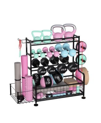 Dumbbell Rack Stand, Weight Rack with Hooks, Storage for Kettlebells and Yoga Mat, 350 lbs, for Home Gym