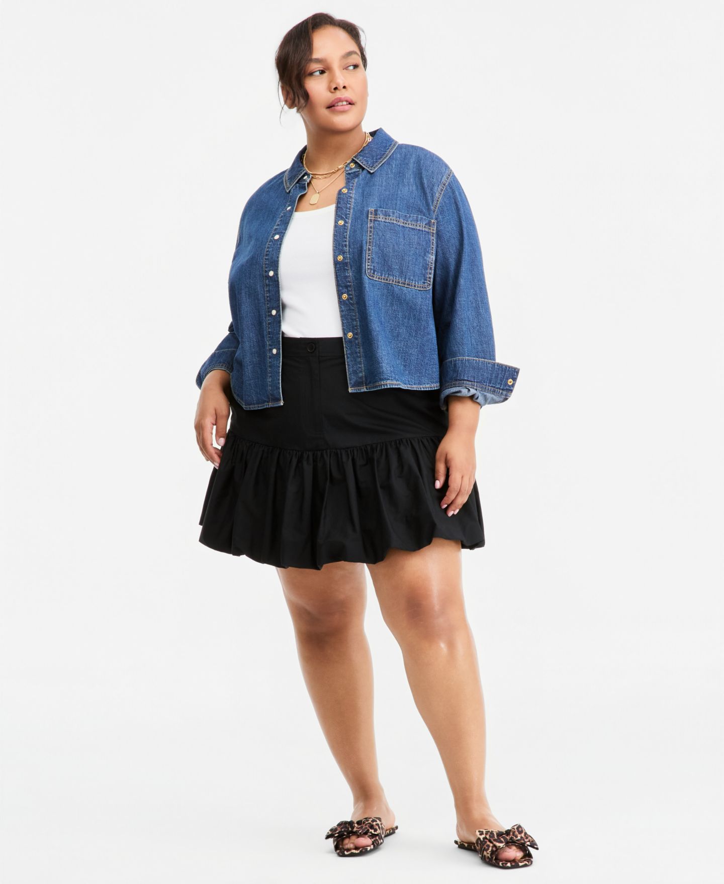 Женская рубашка On 34th Trendy Plus Size Long-Sleeve Cropped Denim Shirt, цвет: Пляжный — фото 3
