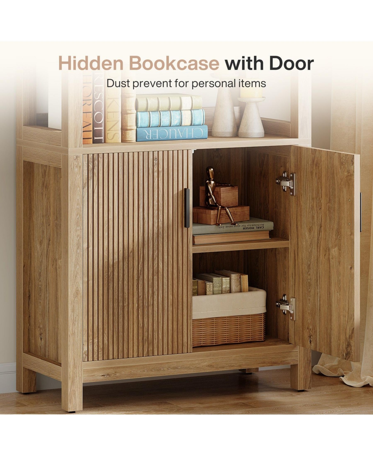 Slickblue Wooden Storage Bookshelf with 3-Tier Open Shelves and Door Cabinet