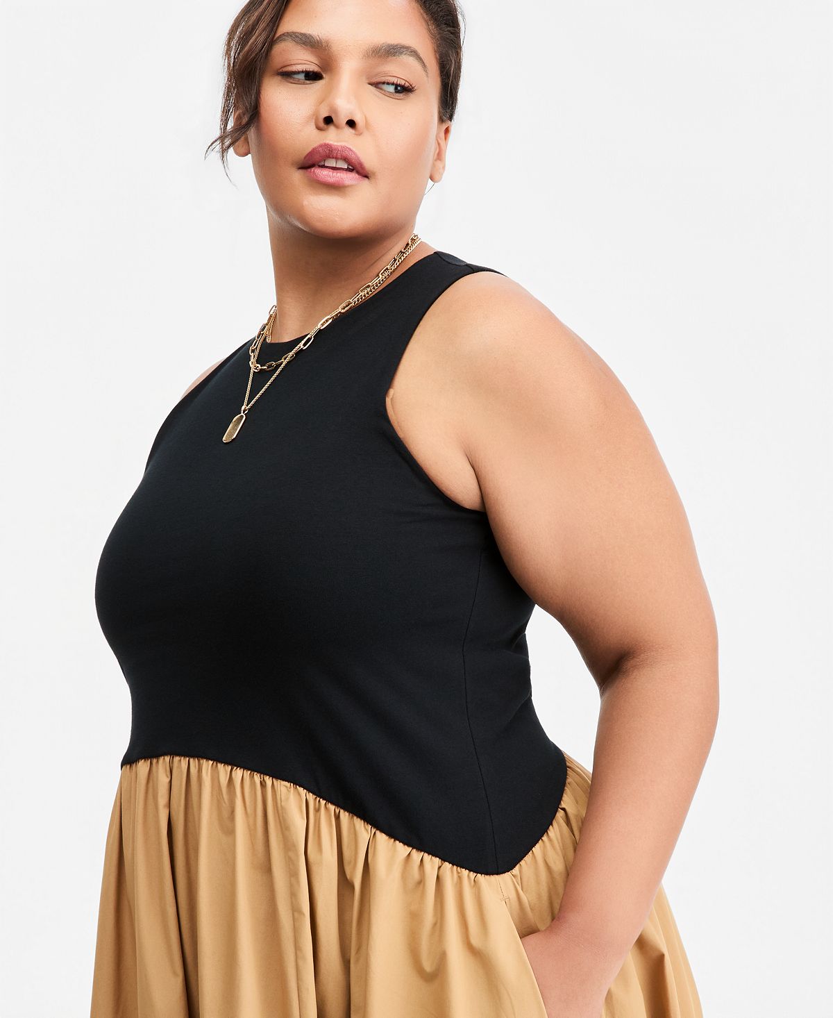 On 34th Women's Curved-Waist Mixed-Media Midi Dress, Macy's Exclusive view 4 — MAYCSS fashion products