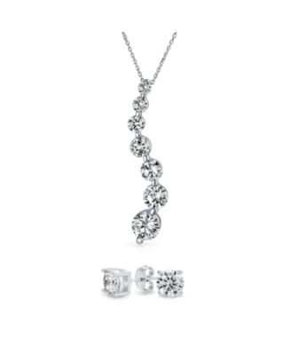Love Is a Journey CZ Pendant Necklace and Stud Earrings Bridal Jewelry Set