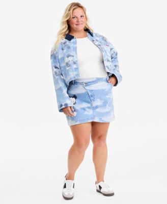Plus Size Mickey Mouse Parade Balloon Cloud Print Mini Denim Skirt