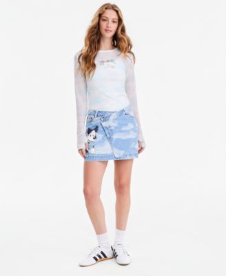Women's Mickey Mouse Parade Balloon Cloud Print Mini Denim Skirt
