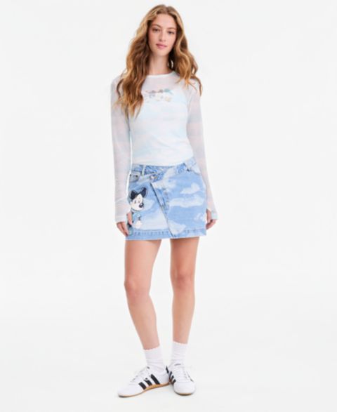 Женская юбка Disney | Macy's Mickey Mouse Parade Balloon Cloud Print Mini Denim Skirt