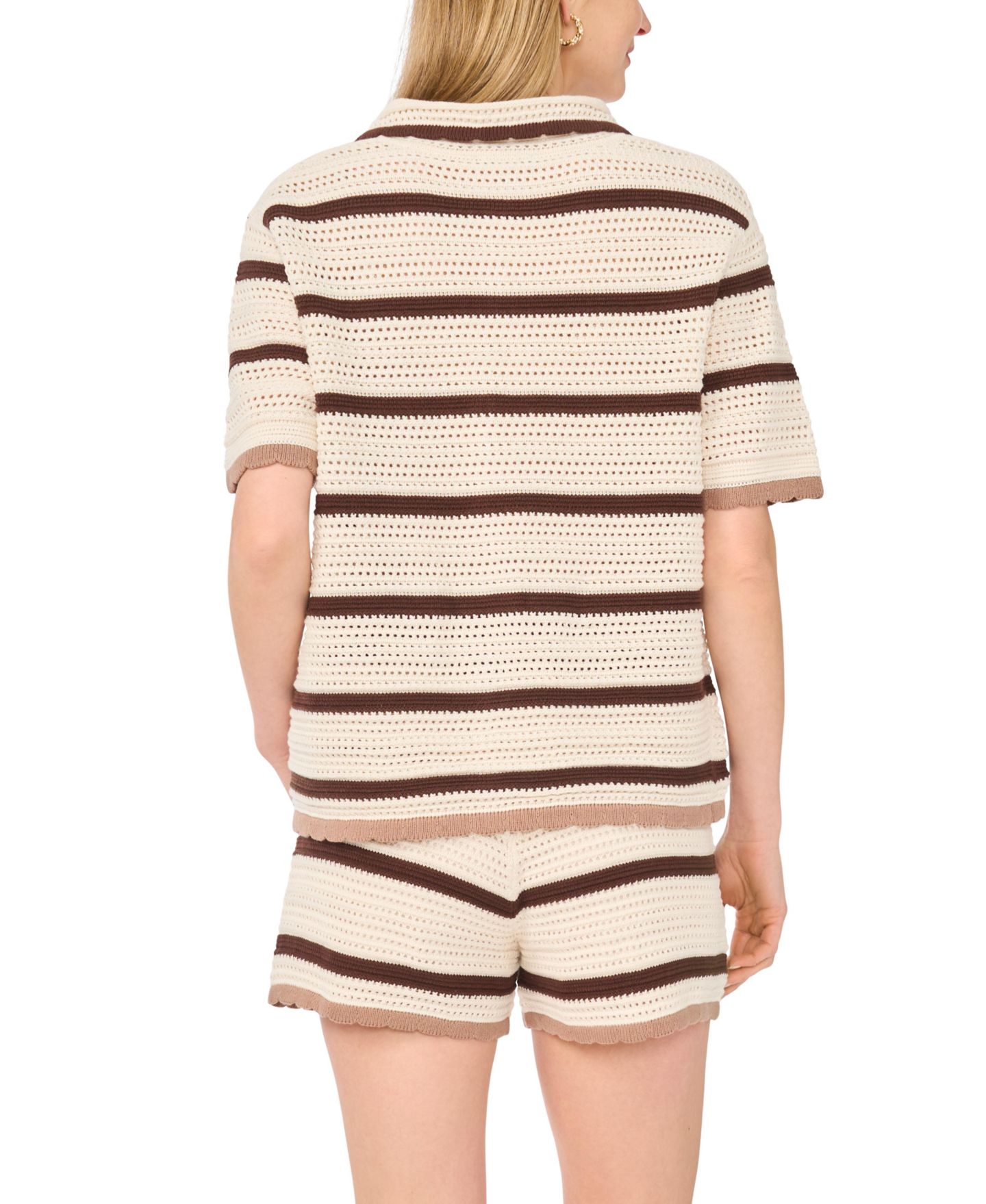 Женская рубашка 1.STATE Collared Striped Short-Sleeve Button-Down, цвет: Состаренный белый — фото 6