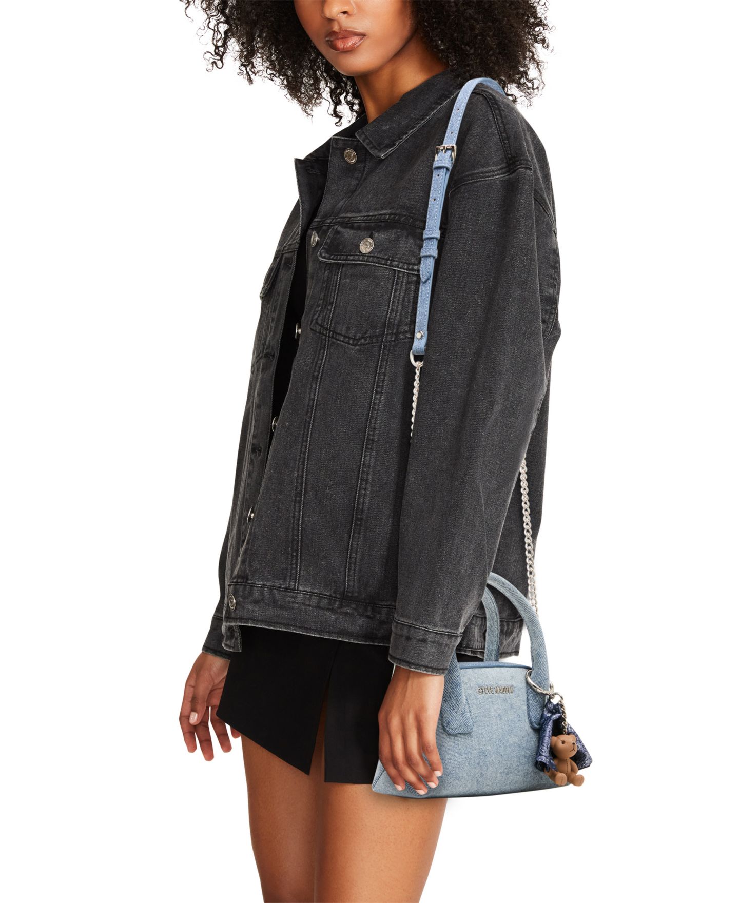 Женская сумка Steve Madden Melodie Small East and West with Scarf Satchel Handbag, цвет: Джинсовый — фото 6