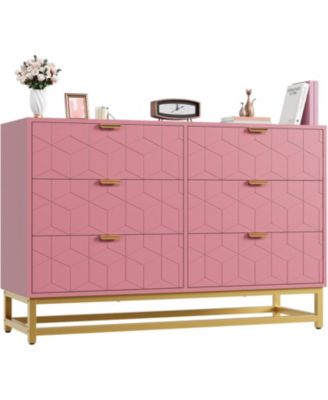 6 Drawer Dresser with Wide Storage, Wood Dresser Chest Organizer with Metal Legs, Modern Dressers & chests of Drawers, Hallway