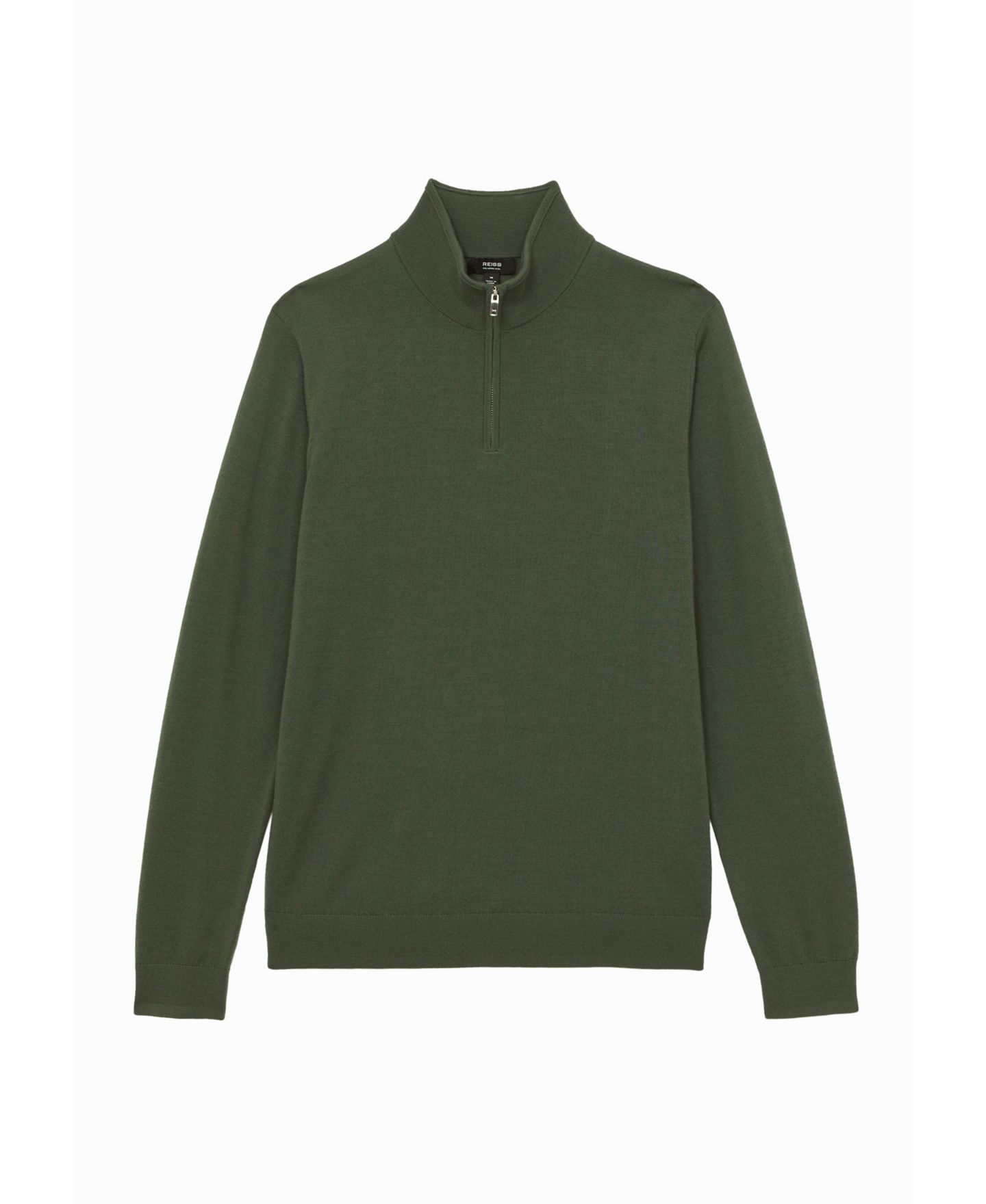 Мужской свитер REISS Blackhall Half Zip Funnel Merino Wool Jumper, цвет: Зелёный — фото 1