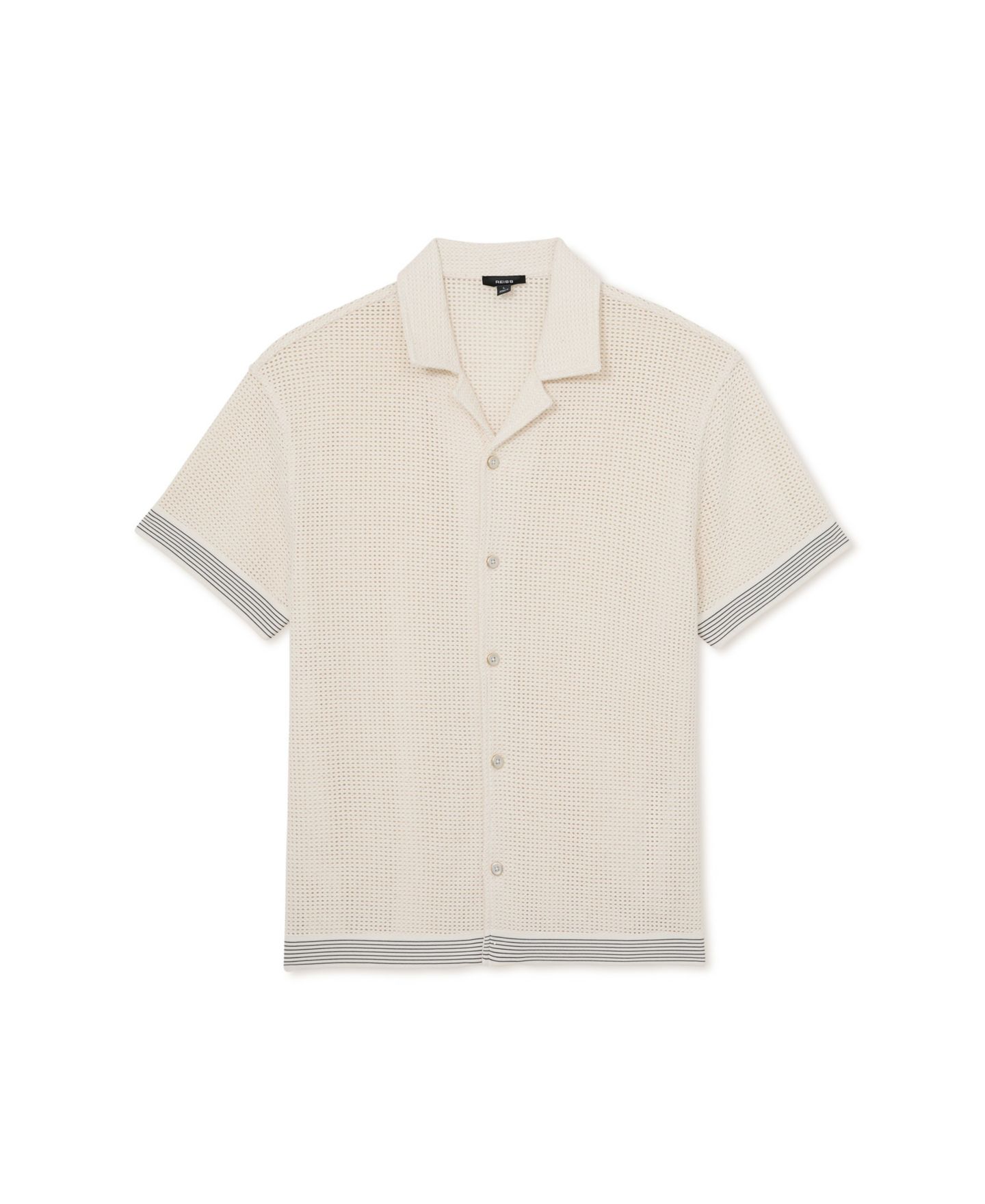 Мужская рубашка REISS Aliso Crochet Tape Cuban, цвет: Молочный белый — фото 5