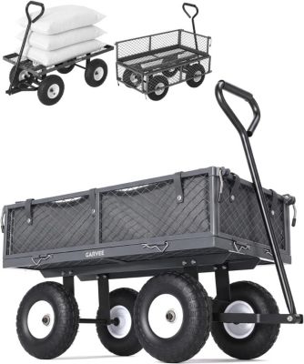 400 lbs Heavy Duty Steel Garden Cart with Removable Mesh Sides 10inch All-Terrain Pneumatic Tires 180 Rotating Handle Utility Wagon