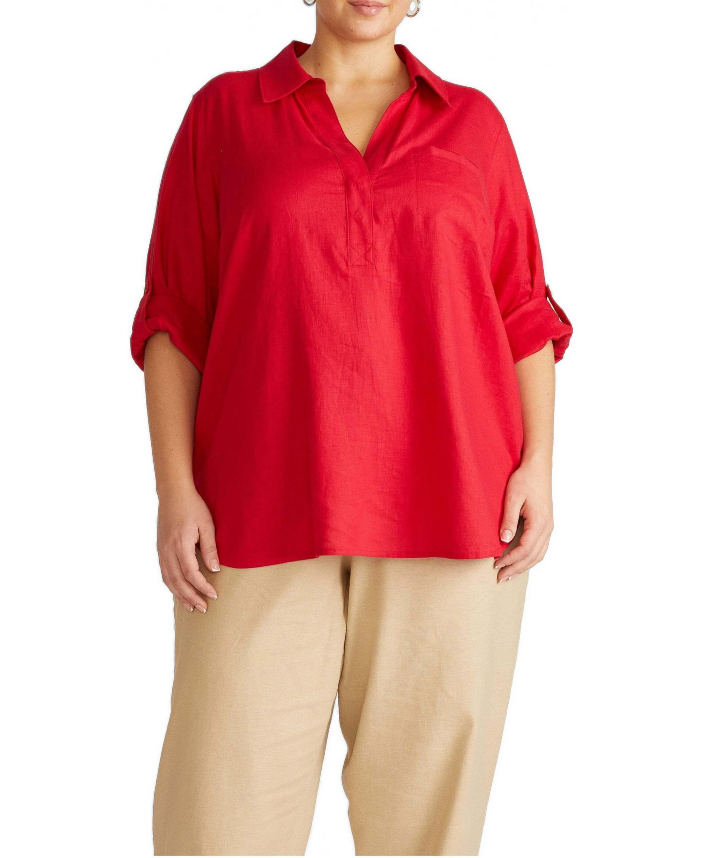 Женское поло Universal Standard Plus Size Button Back Stretch Cupro Polo, цвет: Яркий красный — фото 1