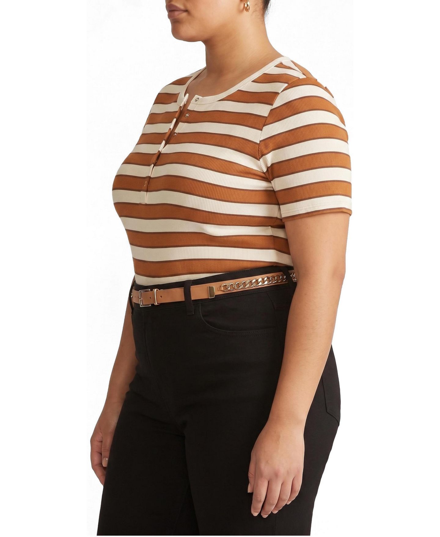 Женская футболка Universal Standard Plus Size Henley Short Sleeve Ribbed, цвет: Полосатый — фото 3