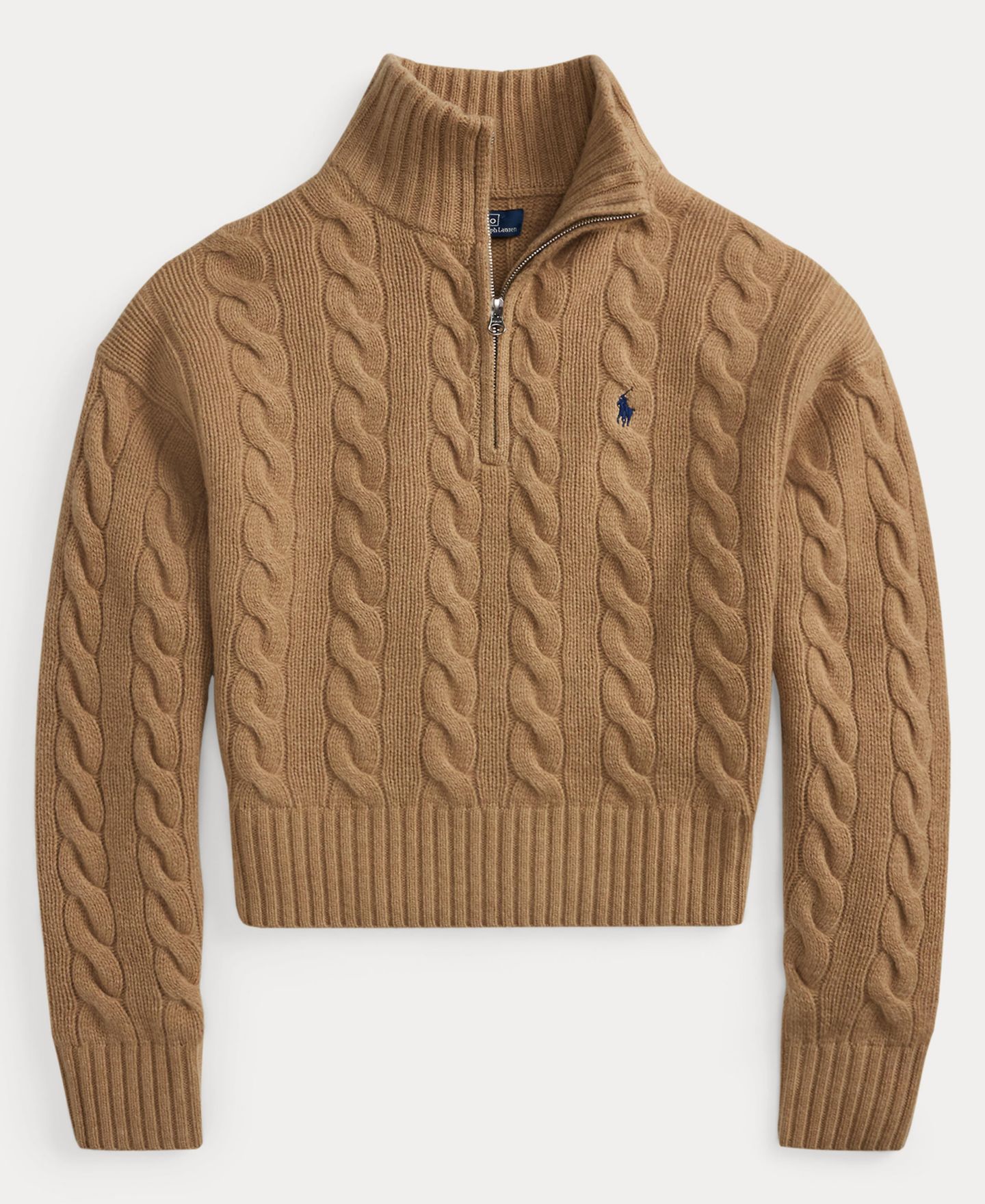 Женский свитер Polo Ralph Lauren Cable-Knit Half-Zip Wool-Cashmere, цвет: Верблюжий меланжевый — фото 6