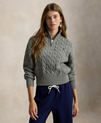 Women's Cable-Knit Cotton Quarter-Zip Sweater