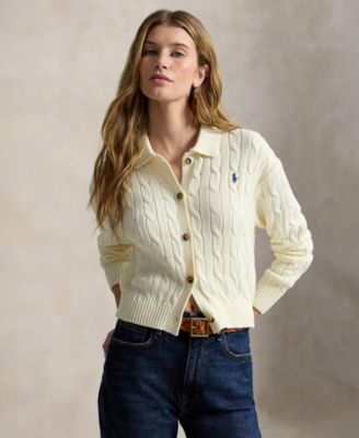 Women's Polo Collar Long-Sleeve Cardigan
