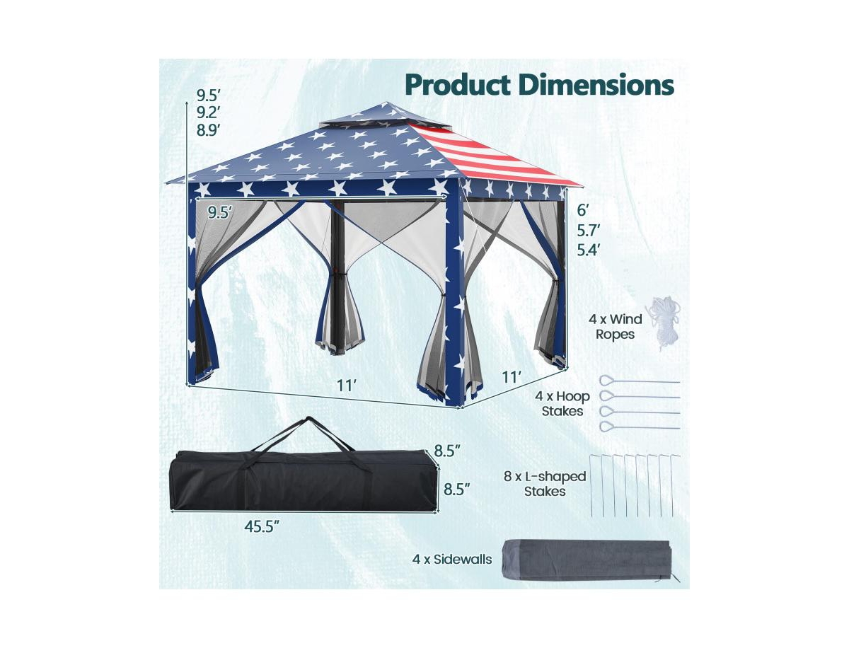 Boyel Living 11 x Feet 2-Tier Pop-Up Gazebo Tent Portable Canopy Shelter Carry Bag Mesh