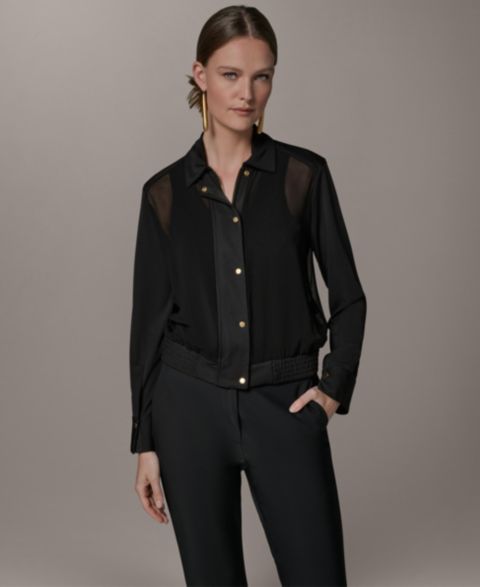 Женские куртки Donna Karan New York Petite Mix Media Zipper Jacket