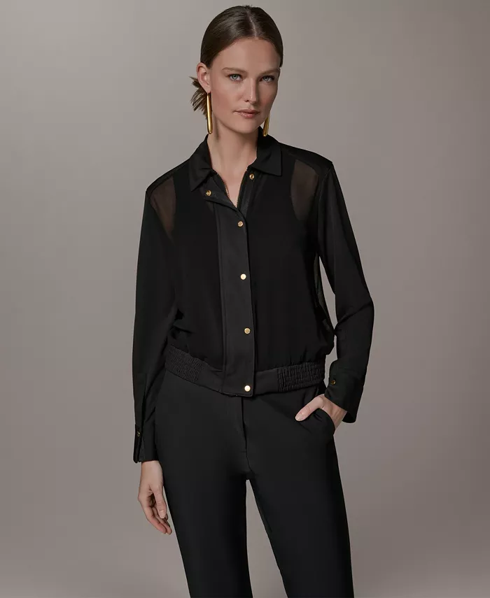 Petite Mix Media Zipper Jacket