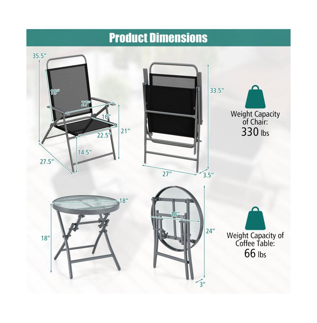 Boyel Living 3 Pieces Patio Folding Chair Set Outdoor Metal Conversation Set