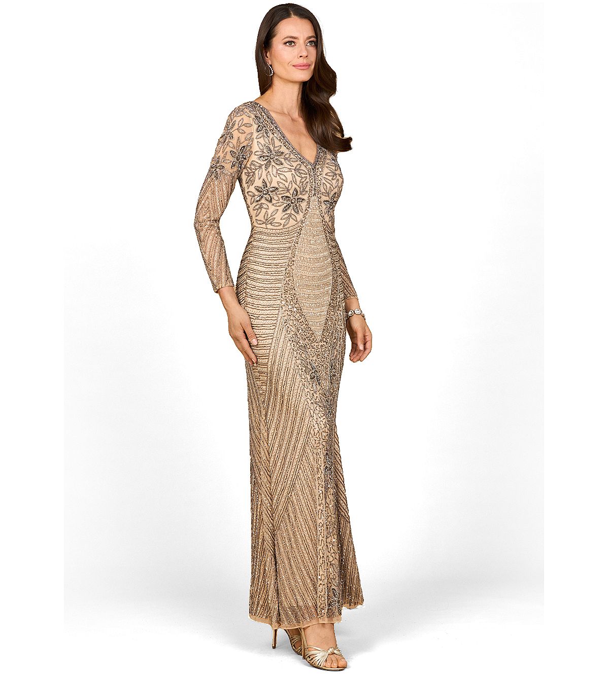 Lara Women's Long Sleeve Beaded Maxi Gown view 1 — MAYCSS fashion products