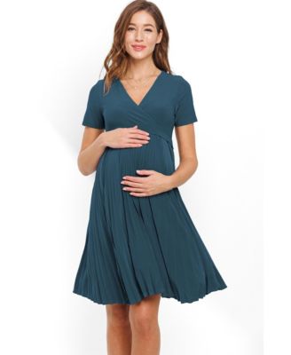 Maternity A-Line Pleated V-Neck Nursing Dress